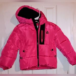 New Reebok pink girls puffer faux fur lined jacket